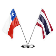 Two table flags isolated on white background 3d illustration, chile and thailand