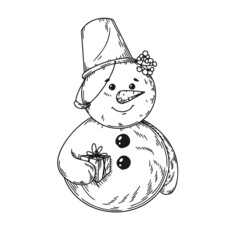 Cute Christmas snowman in doodle style. Vector illustration. Christmas