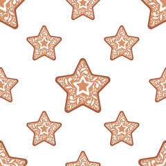 Fototapeta na wymiar gingerbread pattern in the shape of a star, folk ornament, white glaze pattern
