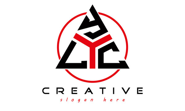 triangle badge with circle LYC letter logo design vector, business logo, icon shape logo, stylish logo template