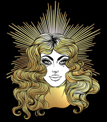 Madonna, Lady of Sorrow. Devotion to the Immaculate Heart of Blessed Virgin Mary, Queen of Heaven. Vector illustration isolated. Coloring book for adults. Tattoo design. - obrazy, fototapety, plakaty