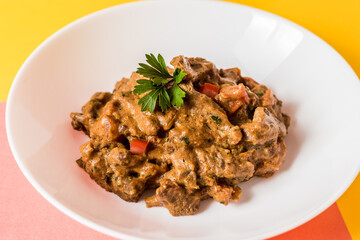 Delicious Contemporary Classic Food Pizza Dish Plate Menu Lunch Dinner Gourmet Dessert Chef Pasta Shrimp Cocktail Drink on Color Background