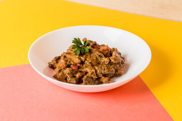 Delicious Contemporary Classic Food Pizza Dish Plate Menu Lunch Dinner Gourmet Dessert Chef Pasta Shrimp Cocktail Drink on Color Background