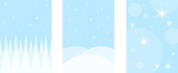 A set of neutral winter backgrounds in blue tone. Vector graphics.