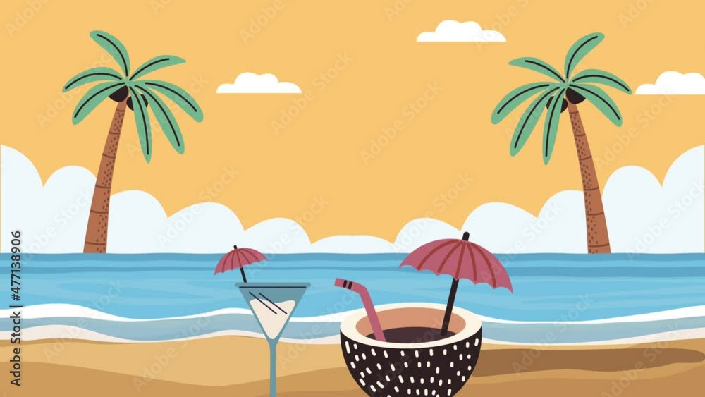 Wall mural beach seascape with cocktails animation