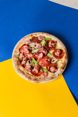 Delicious Contemporary Classic Food Pizza Dish Plate Menu Lunch Dinner Gourmet Dessert Chef Pasta Shrimp Cocktail Drink on Color Background