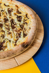 Delicious Contemporary Classic Food Pizza Dish Plate Menu Lunch Dinner Gourmet Dessert Chef Pasta Shrimp Cocktail Drink on Color Background