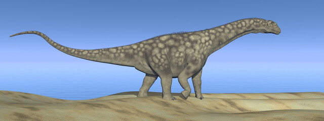 Argentinosaurus dinosaur walking in the desert - 3D render © Elenarts