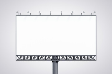 Blank white billboard isolated on light background, front view. Mock up, 3D Rendering