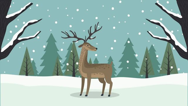 cute deer wild in snowscape scene