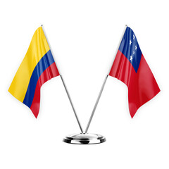 Two table flags isolated on white background 3d illustration, colombia and samoa