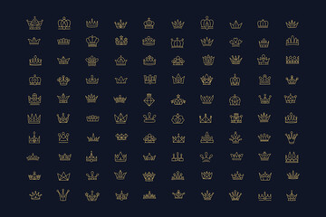 Vector collection of creative king and queen crowns symbols or logo elements
