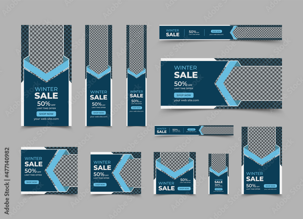 Sticker Winter sales web banner template design, Vector horizontal and vertical google web banner design or social media cover ads