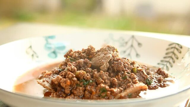 Roasted minced beef or Larb Kao ,northern Thai style.