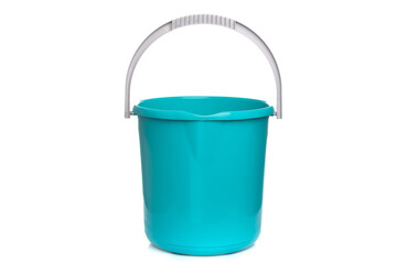 empty blue bucket on white isolated background