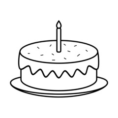 Festive birthday cake with cream and candles, minimalist logo for pastry shop or illustration for a party or holiday.