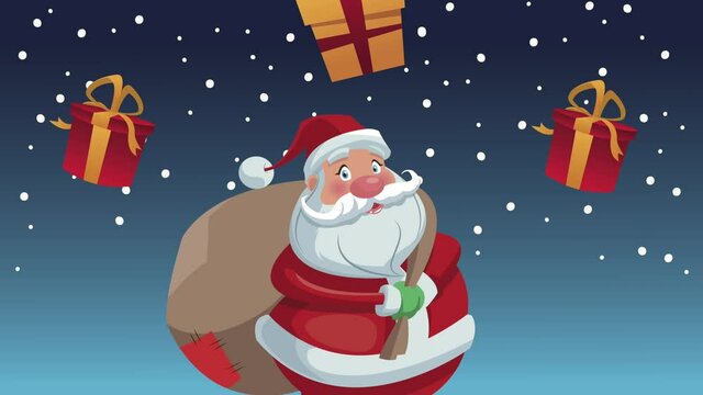 merry christmas animation with santa claus and gift