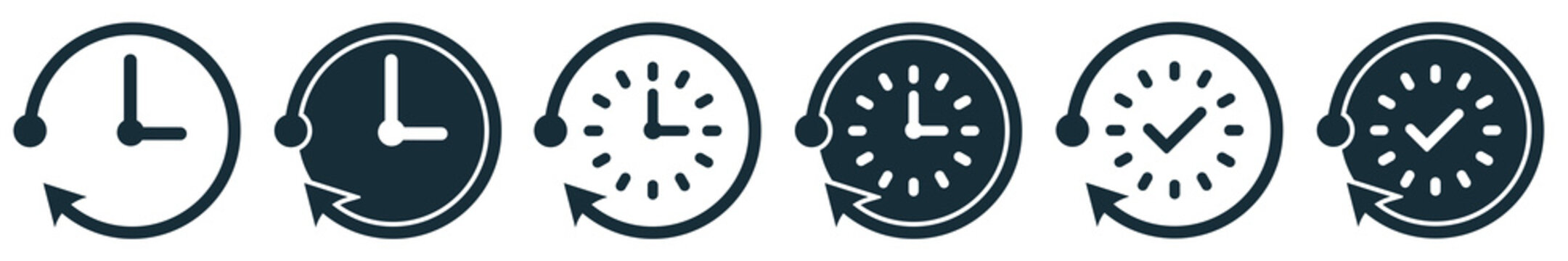 Set of overtime icons. Business and clock, symbols. Time clock signs or overtime. Vector illustration.