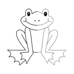 Preschool worksheet for practicing fine motor skills - tracing dashed lines - finish the illustration of a frog.