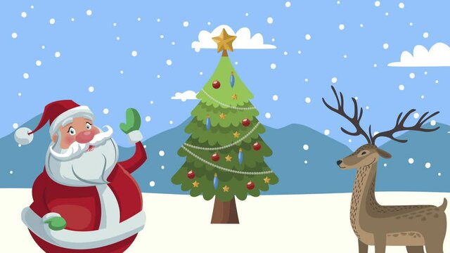 merry christmas animation with deer and santa