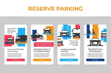 Reserve parking sale landing page collection vector flat online application auto transport station