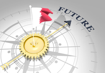 Global business concept. Waved flag of Qatar