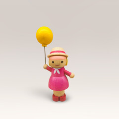 wooden cute gift girl balloon yellow