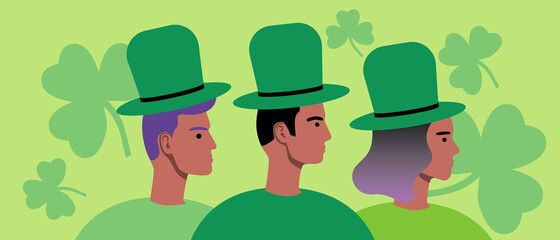 Men and women in st patrick's day, flat vector stock illustration with Irish holiday