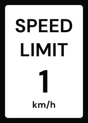 Speed limit 1 kmh traffic sign on white background