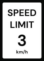 Speed limit 3 kmh traffic sign on white background