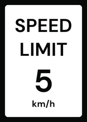 Speed limit 5 kmh traffic sign on white background