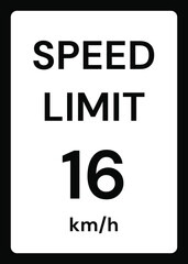 Speed limit 16 kmh traffic sign on white background