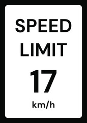 Speed limit 17 kmh traffic sign on white background