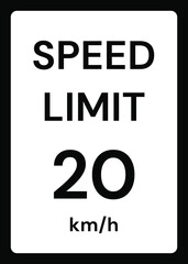 Speed limit 20 kmh traffic sign on white background