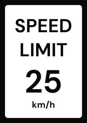 Speed limit 25 kmh traffic sign on white background