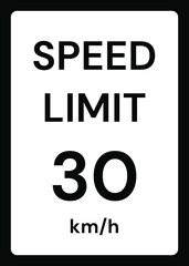 Speed limit 30 kmh traffic sign on white background