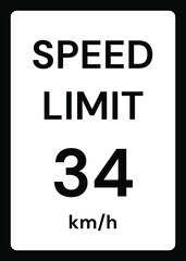 Speed limit 34 kmh traffic sign on white background