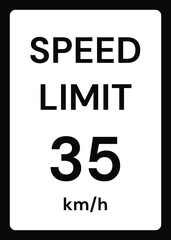 Speed limit 35 kmh traffic sign on white background