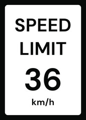 Speed limit 36 kmh traffic sign on white background