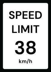 Speed limit 38 kmh traffic sign on white background