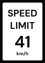 Speed limit 41 kmh traffic sign on white background