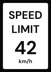 Speed limit 42 kmh traffic sign on white background