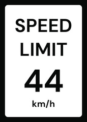 Speed limit 44 kmh traffic sign on white background