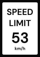 Speed limit 53 kmh traffic sign on white background