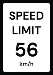 Speed limit 56 kmh traffic sign on white background