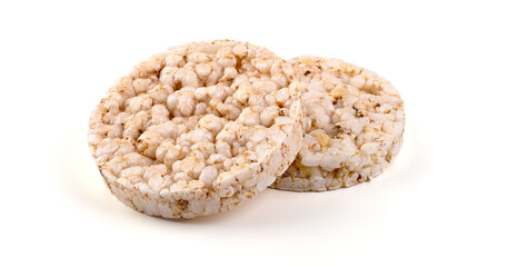 Rice cakes, corn biscuits, isolated on white background.