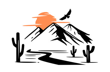 cactus landscape with mountain vector.