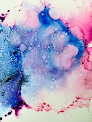 pacific pink and bright blue alcohol ink watercolour background in bled gradient pink blue tones