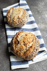 Homemade healthy sourdough bread with seed and cereals.