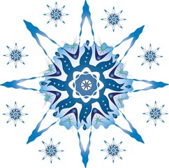 Blue snowflake isolated on white background, new year design elements. 
